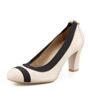 Stuart Weitzman Easily Elastic-Trim Leather Pump, Pan Napa Sz 7.5